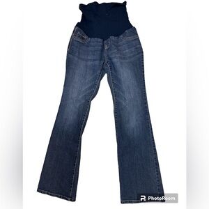 Indigo Blue Premium Denim Boot Cut Maternity Jeans Over the Bump Panel Small